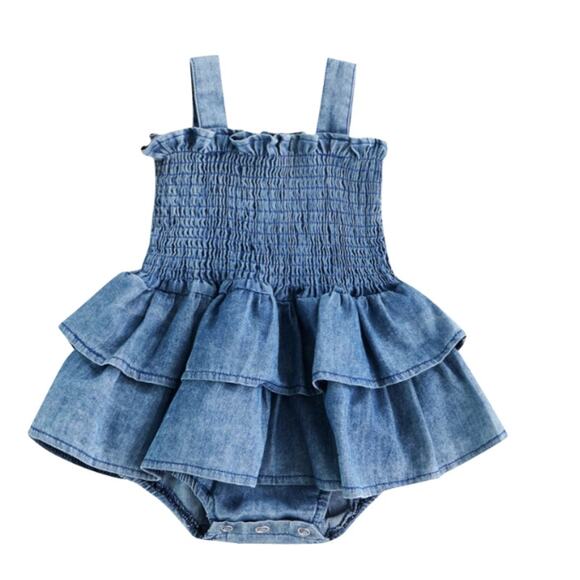 Hazel & Bo Other - Hazel & Bo EMILY Layered Ruffles Denim Romper - Size 0-3 Months